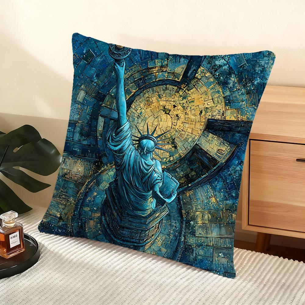 G-Goddess of L-Liberty Cushion Cover Silky Short Plush Home Sofa Cushion Cover - Invisible Zipper Home Decoration