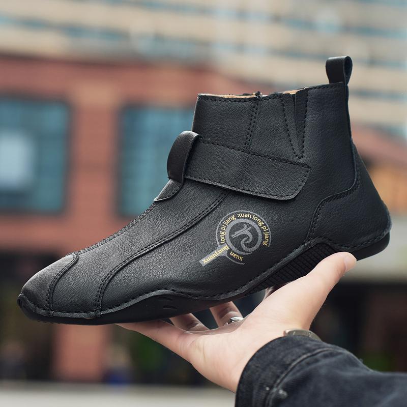 Brand Men High Top Boots Men's Leather Shoes Winter Fashion Plush Warm Outdoor Sneakers Non-Slip Zipper Driving shoes Big Size48