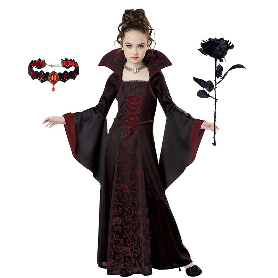 Costume Maillé Mariée Fantôme Filles Halloween Robe Princesse Filles Costume de Spectacle Vêtements de Soirée Noirs 130cm black