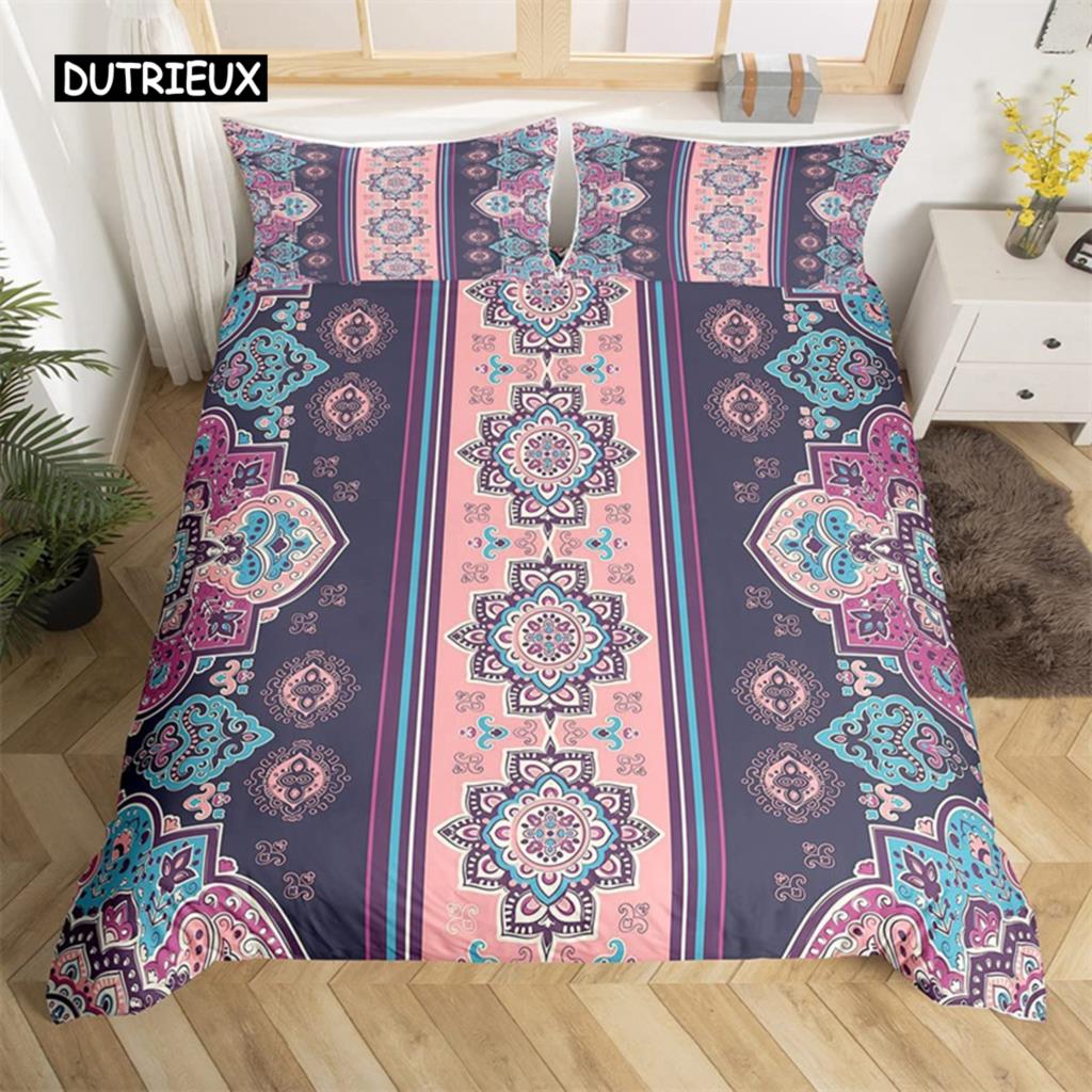 Bohemian Floral Duvet Cover Paisley Mandala Comforter Cover Microfiber Geometry Aztec Mexican Style Bedding Set Twin Queen Size