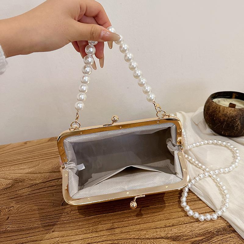 New Shell Shaped Ladies Shoulder Bag Fabric Pearl Chain Crossbody Metal Clip Small Handbag Women's Handbag