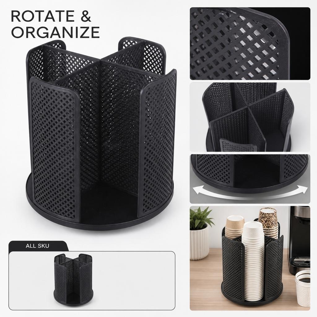 Rotating Disposable Cup Holder Organizer 360 Degree Swivel Storage Rack for Office Kitchen Countertop Space Saving