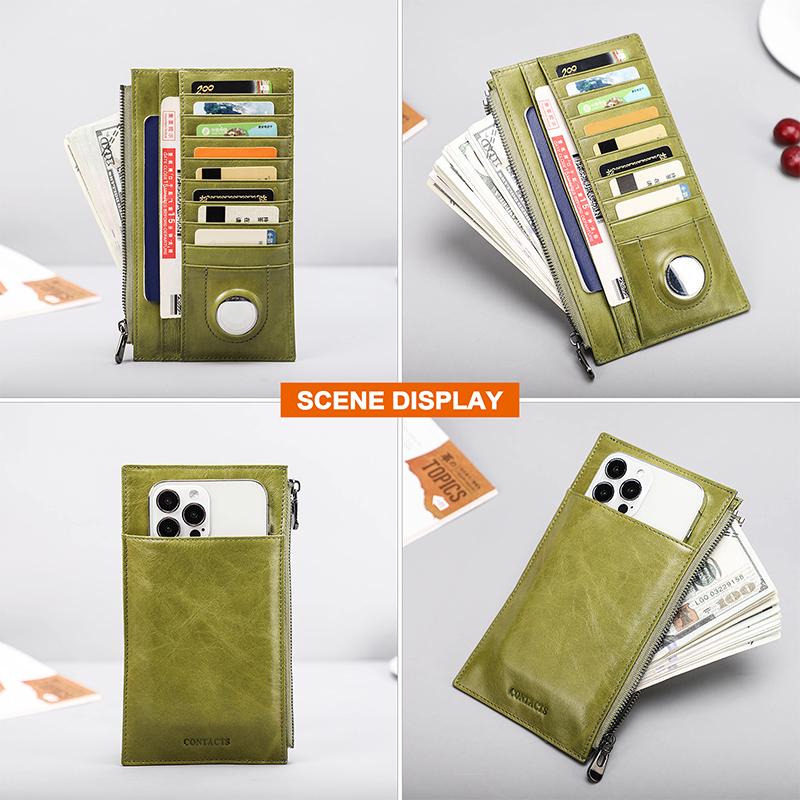 Buy Genuine Leather Women Airtag Card Holder Wallet for 6.7 Inch Phone