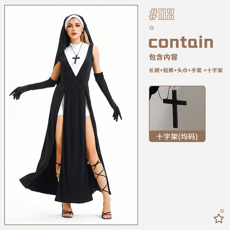 Halloween Adult Costume Cosplay Mardi Gras Nun Costume Virgin of the Cross Dress Show Out Costume