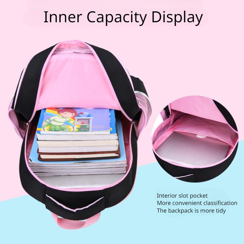 Grade 1-6 Children School Bags for Girls Cut Cat Printed 3 PCS Set Primary School Backpack Kids School Bookbag with Handbag Pencil Case