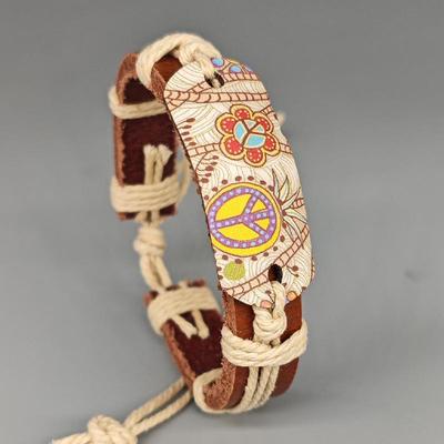 Retro Fredstecken Armband: Europeisk, amerikansk, japansk och koreansk stil med hamparep och läder för kvinnor