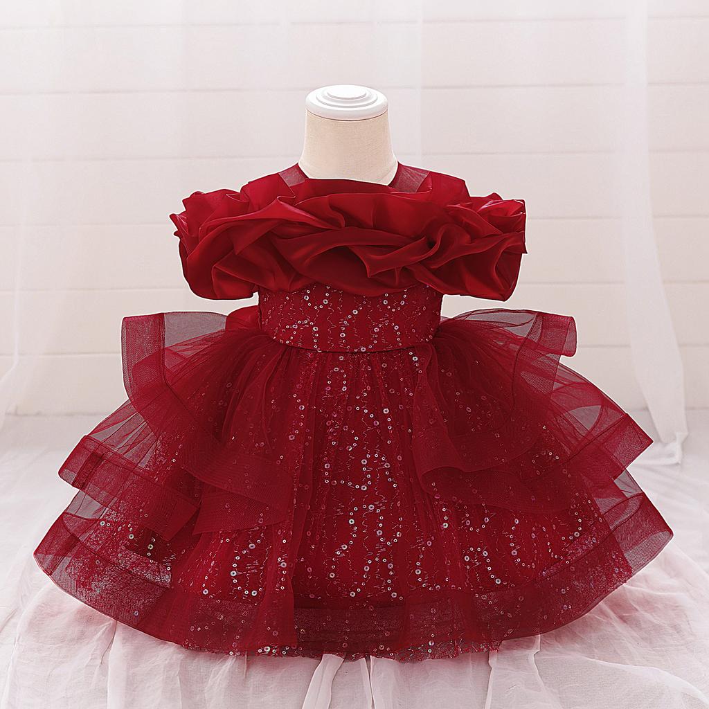 Girls Dress Wedding Newborn Baby Dress Christening Baptism Dresses with Cute Bow Toddlers Girl Birthday Party Ball Gown AL190