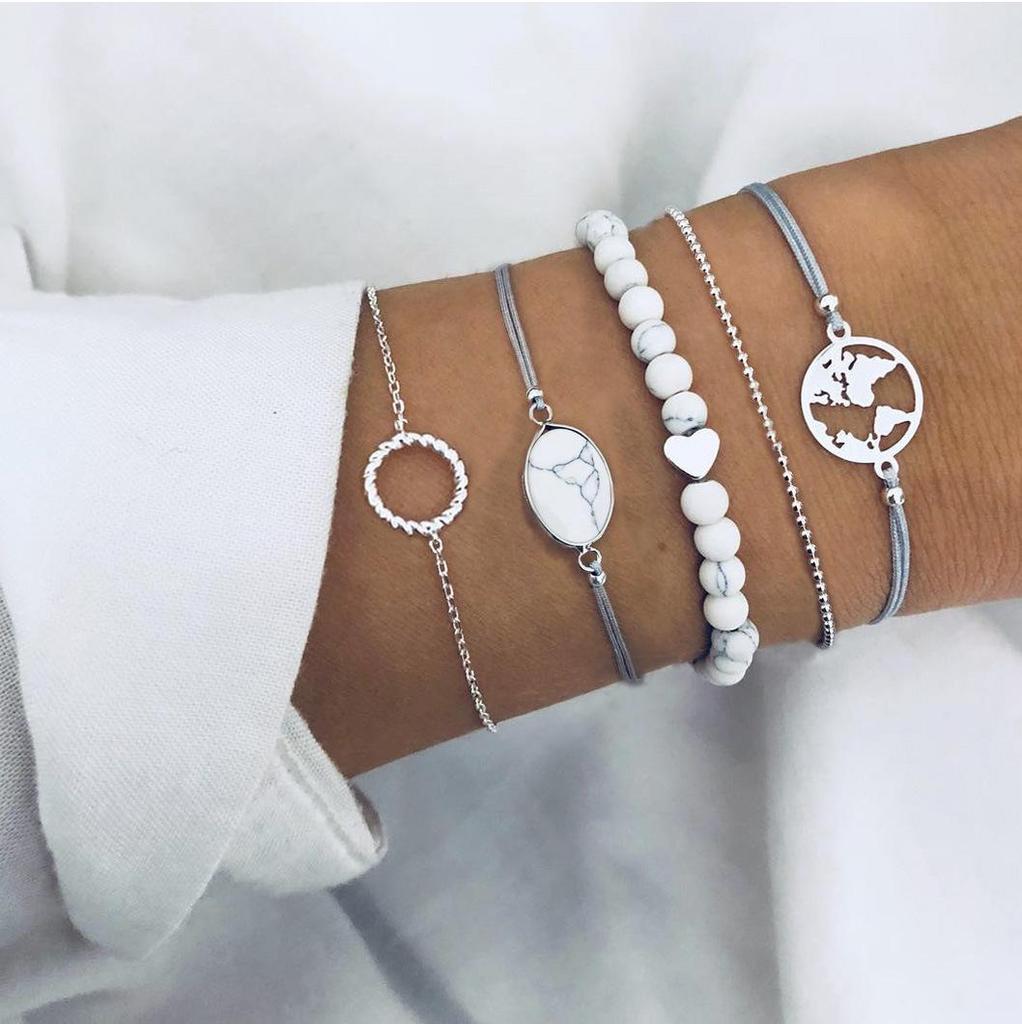 Turquoise Turtle & Seashell Geometric Heart Bracelet Set