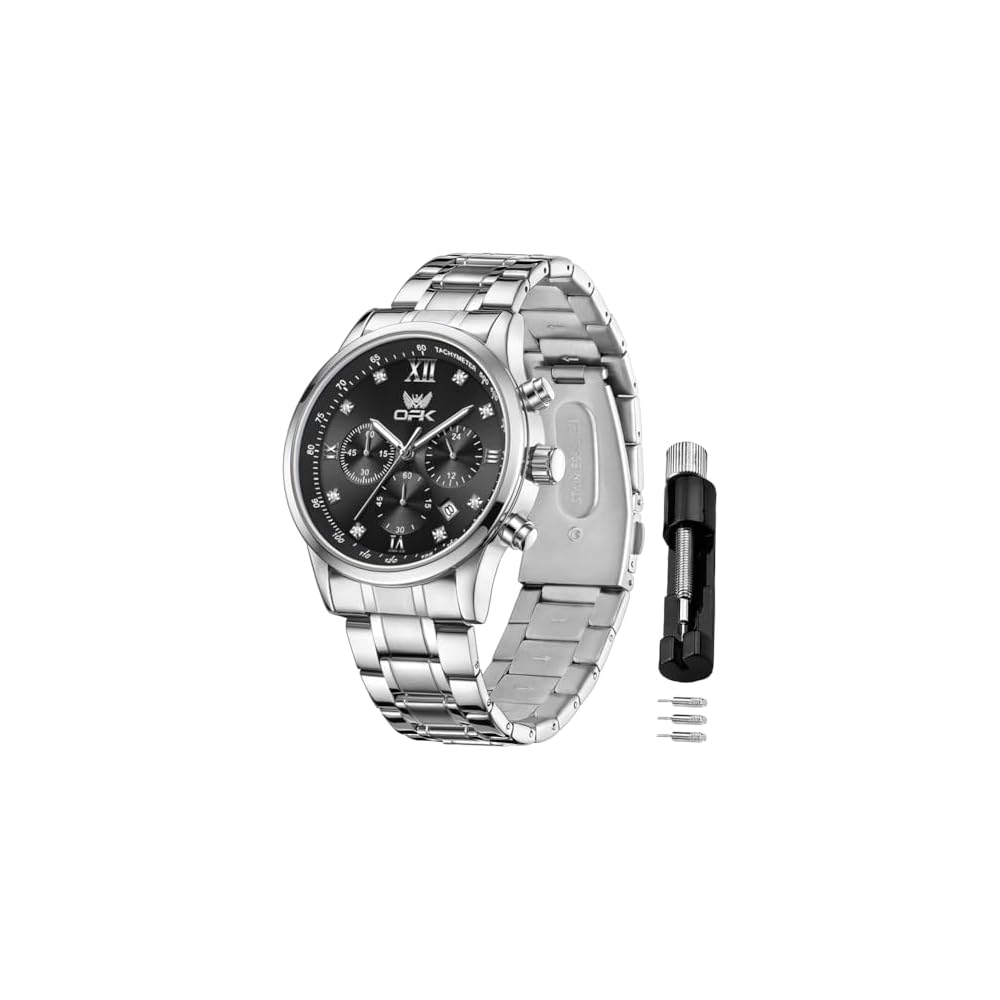 OPK Men s Quartz Watch Black Waterproof Date Luminous Stainless Steel Classic Multifunctional