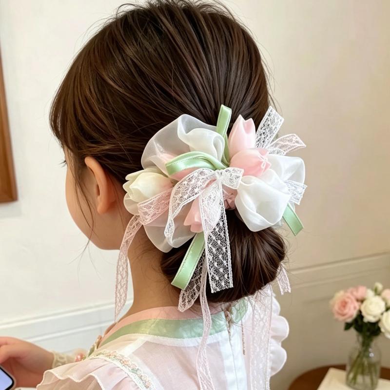 Women's Lightweight Tulip Lace Hair Scrunchies Soft Non Slip Elastic Hair Bands for Office Work Dating Women Hair Styling Decor