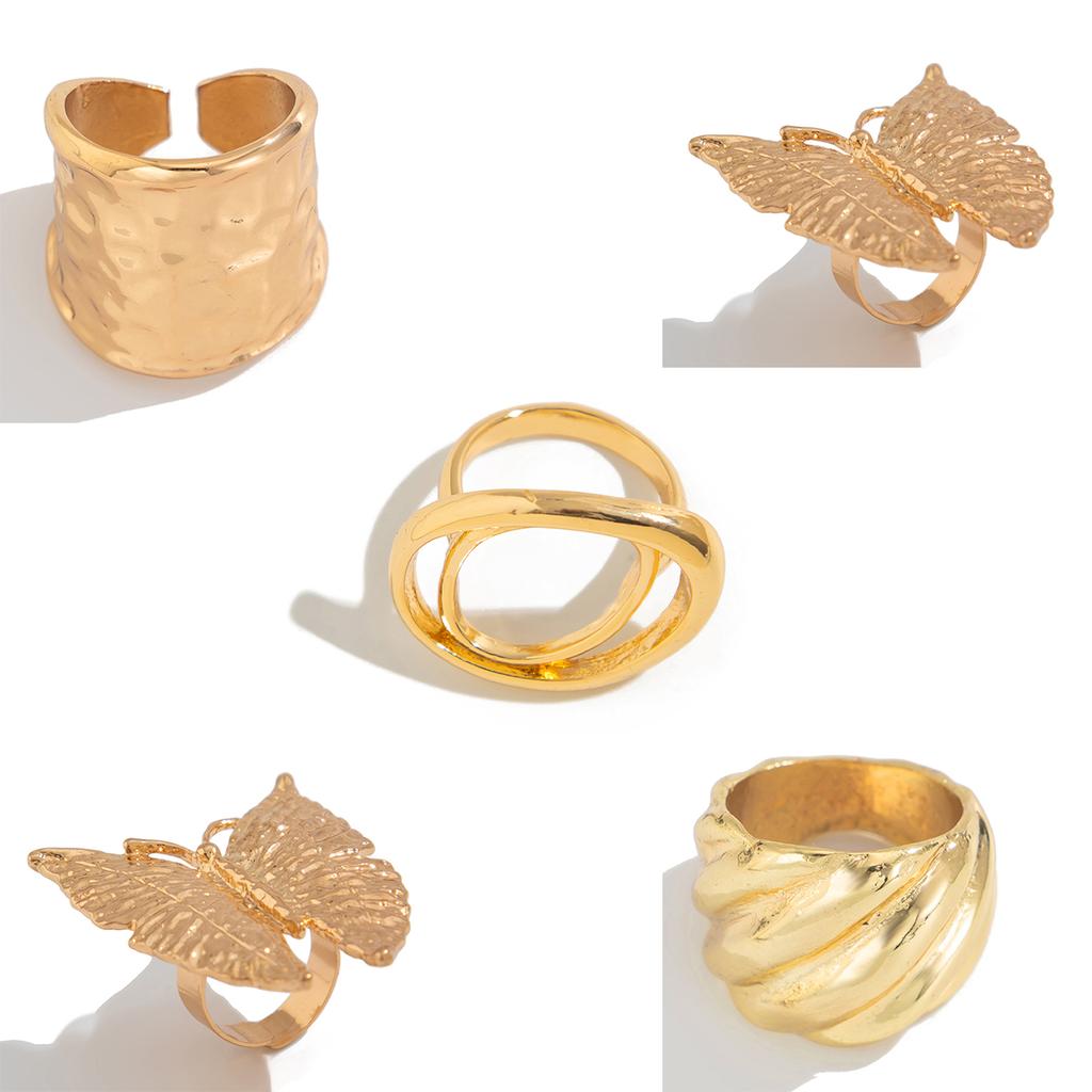 Ingemark 5 Tarz Yaratıcı Boho Metal Kelebek Çiçekler Yüzük Kadınlar İçin Moda İfadesi 2025 Ayarlanabilir Parmak Yüzüğü Düğün Takısı