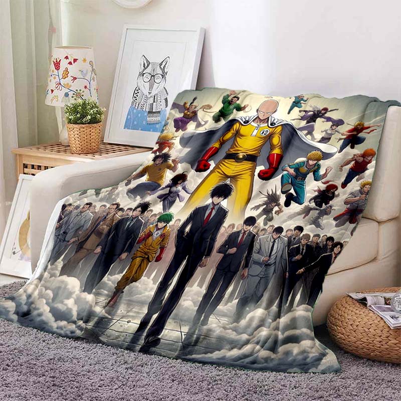 One Punch Man Anime Character Print Flannel Blanket Cozy Warm Throw Sofa Bedroom Present Indoor Home Seasonal Lounge Decor
