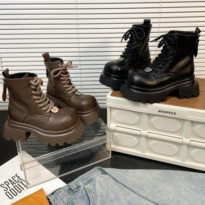 Fashionable and Comfortable Thick Bottom Boots Women's Fall Biker Short Boots Metal Plate Retro Work Boots