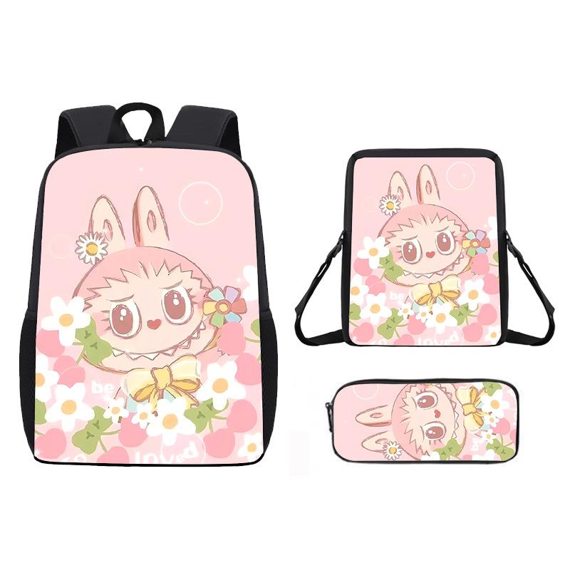 School Bag New Printing Three-piece Set Cartoon Rabbit Student Backpack Satchel Pencil Case Boys and Girls