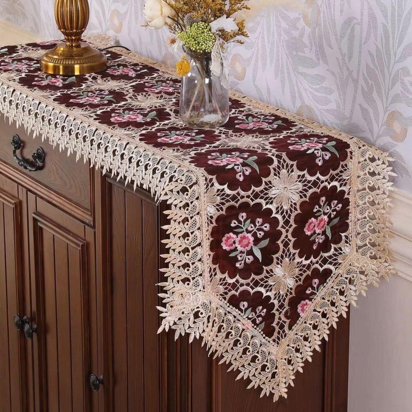 

Дорожка на стол из кружевной марли — идеально подходит для домашнего декора, ресторанов, кухонь, пикников на открытом воздухе и свадебных вечеринок 43*120cm бордовый