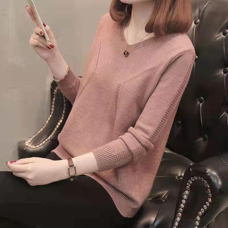 Autumn V-neck Sweater Women Pullover Fashion Long Sleeve Knitted Sweater Jumper Ladies Bottoming Knitwear Female
