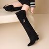 Krazing Pot Flock Pointed Toe Thick High Heels Thigh High Boots Size 46 Size 45 Slip On Plus Size Women Keep Warm Over-the-knee Boots