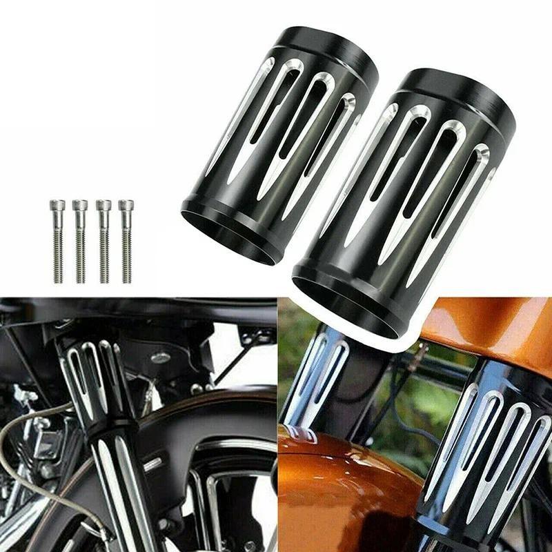 For Harley 1984-2020 2Pcs Motorcycle Fork Slider Cover Trim With Bolts Touring Models Motorbike Decor Accessories