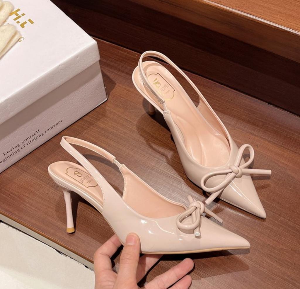 Sandales à Talons Hauts Slingbacks à Nœud Pour Femme Sexy Bout Pointu Cuir Verni Chaussures à Talons Hauts 2026 Été Chaussure à Talons Élégante Pour Femme
