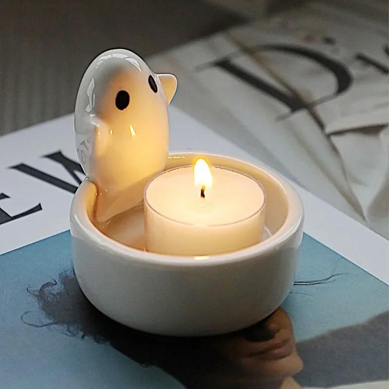 Ceative drăguț ghiveci din ceramică vază cu fantomă de Halloween Suport pentru lumânări Ornamente de artizanat Decorarea casei Accesorii pentru plante