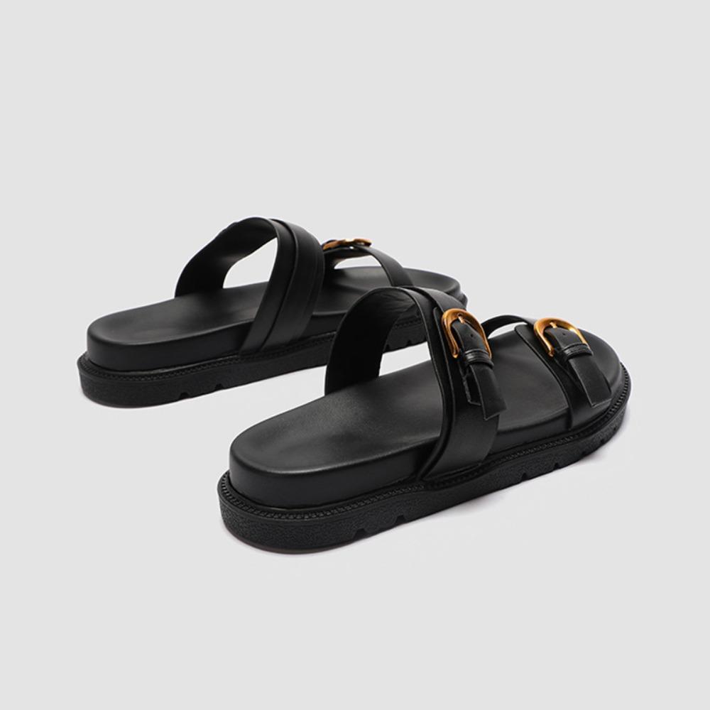 Fashion Cool Slippers Woman Fashion Outside Summer New Thick Soled Beach Shoes with Metal Belt Buckle Women's Flat Slippers Platform