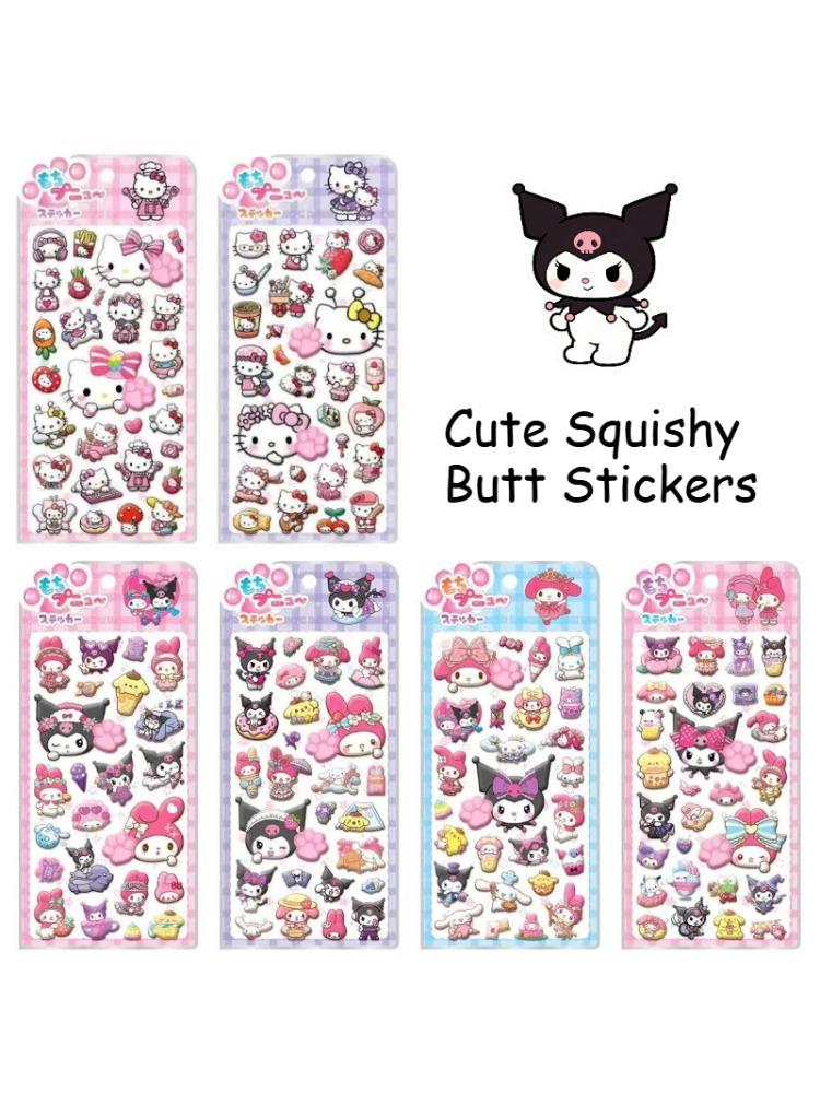 4pcsChiikawa & Crayon Shin-chan 3D Puffy Butt Stress Relief Stickers, Cartoon Decals for Kids Scrapbook Journal DIY Crafts