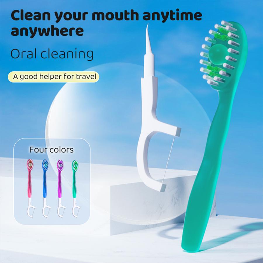 

Travel artifact three-in-one bursting bead toothbrush mini disposable dental floss free mouthwash portable travel essential