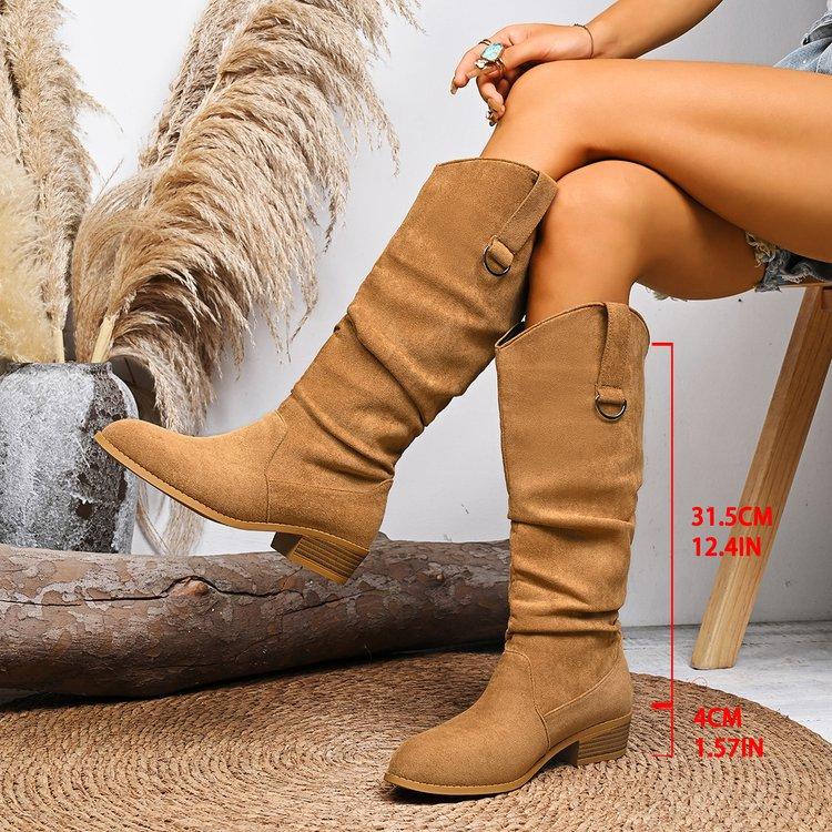Large Size Suede Pointed Square Heel Boots Autumn and Winter But Knee-high Fashion Women's Boots