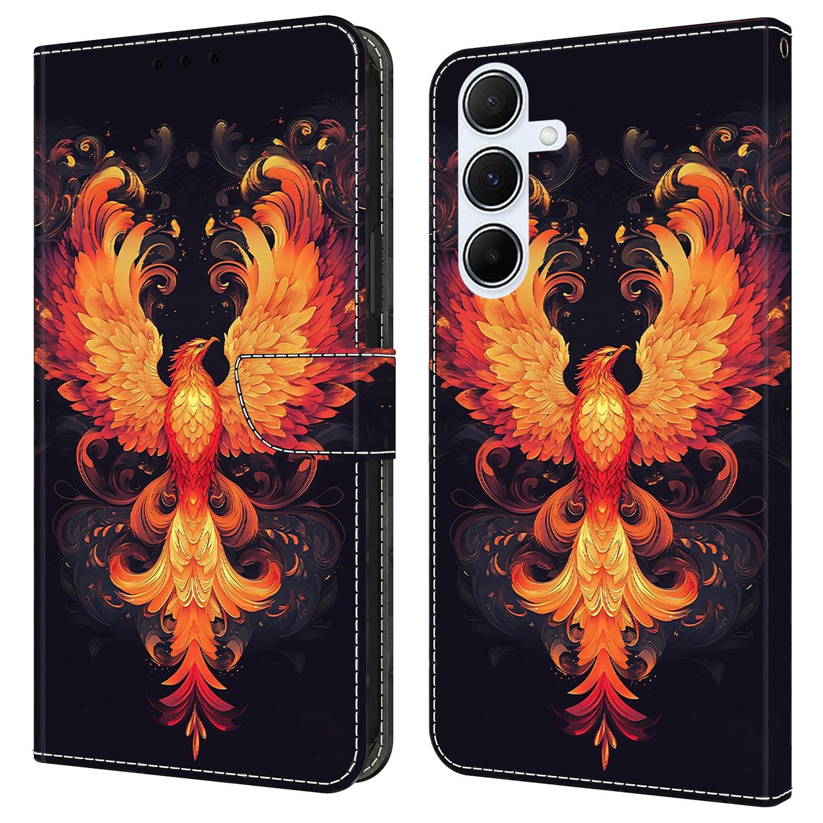 

For Samsung Galaxy A16 5G/4G Case Wallet Stand Pattern Printing PU Leather Flip Phone Cover Flame Bird