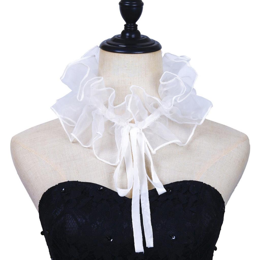 Elżbietańska Falbana Fałszywy Kołnierz Wiktoriański Biały Organzowy Kryza na Szyję i Sztuczne Mankiety Kostiumowe Akcesoria na Halloween