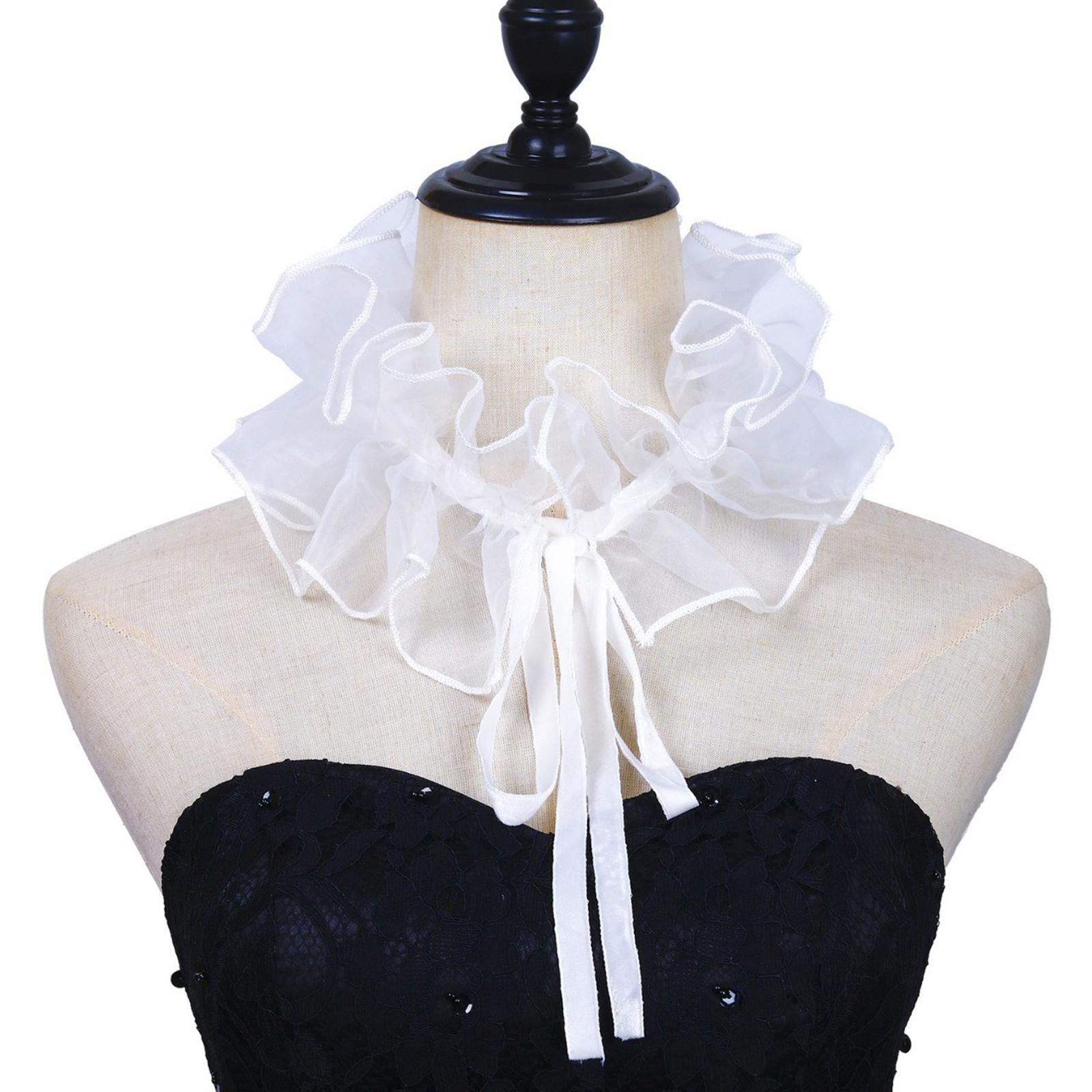 

Елизаветинский гофрированный ложный воротник Викторианский белый органзовый шейный жабо и накладные манжеты для рукавов Аксессуары для костюма на Хэллоуин A