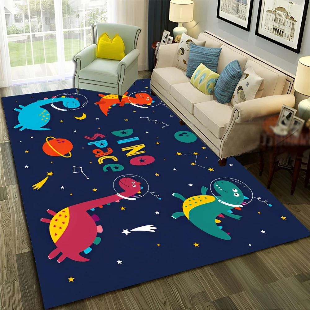 3D Cute Dino Dinosaur Space Cartoon Carpet Rug for Home Living Room Bedroom Sofa Doormat Decor,Child Area Rug Non-slip Floor Mat