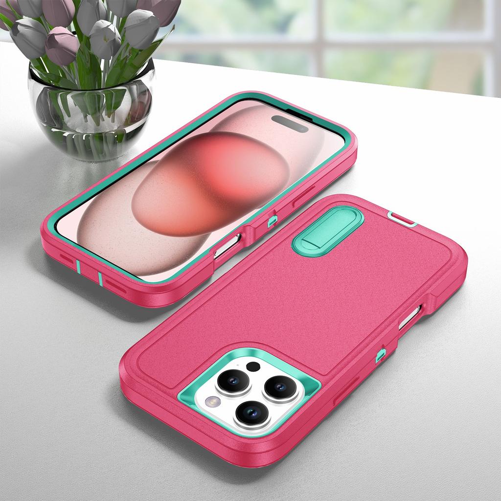 For iPhone 16 Pro Case PC+Silicone+EVA 3-in-1 Protective Phone Cover with Kickstand
