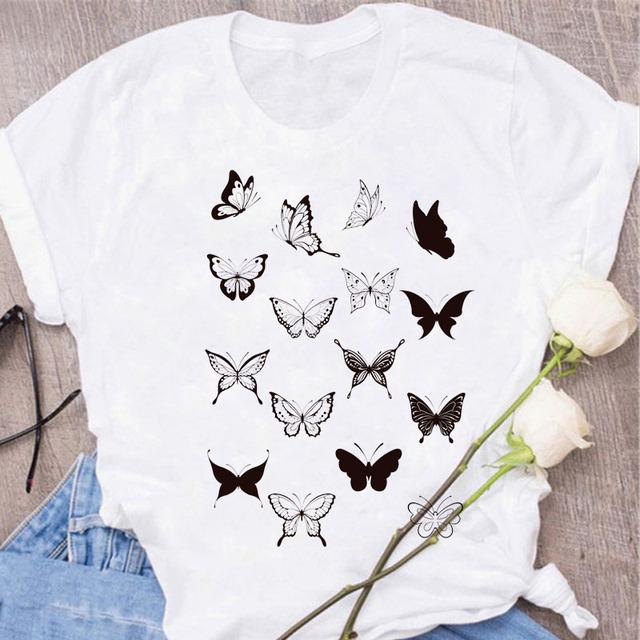 New Butterfly Print T Shirt Women T Shirt Summer Fashion Female Tops Ladies Short Sleeve Graphic Tee Shirts Woman Cute T-Shirts