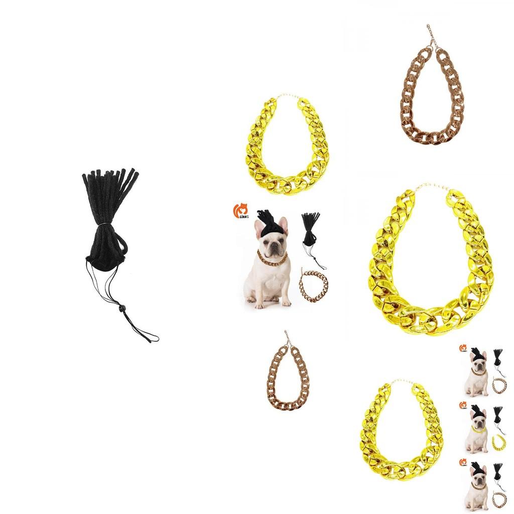 Stylish Pet Gold Chain Necklace With Funky Dog Dreadlock Wig Perfect For Halloween And Christmas Celebrations