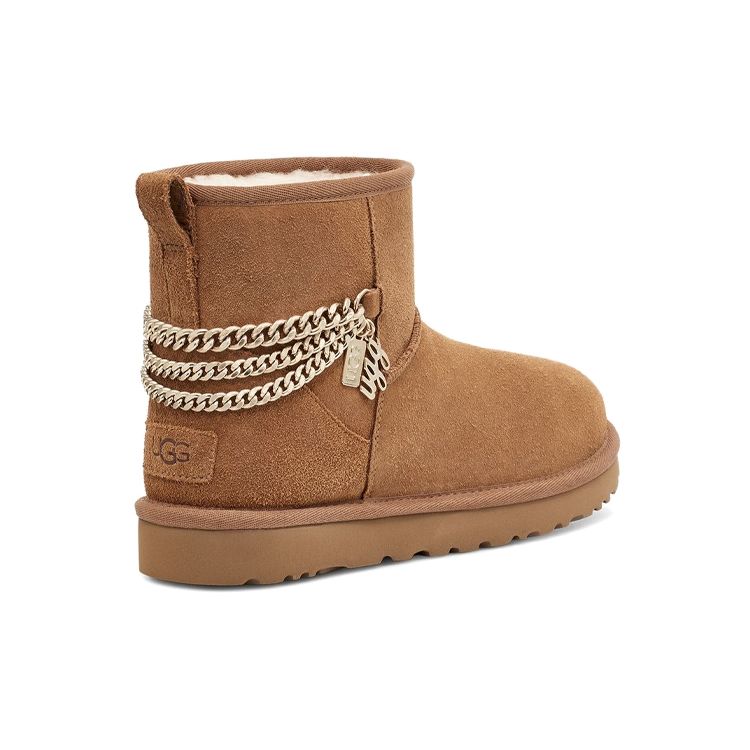 UGG Classic Mini Chains Sheepskin Warm Durable Shock Absorbing Non-Slip Short Snow Boots Women Boots Brown 1123668-CHE