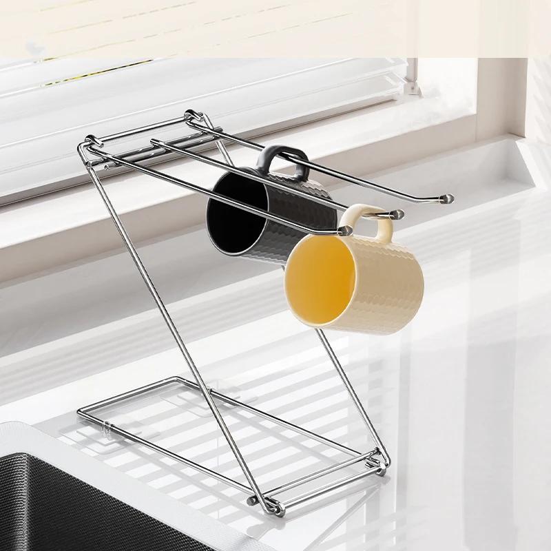 Stainless Steel Rag Rack Foldable Kitchen Table Top Drain Rack Multifunctional Brush Cup Storage Rack