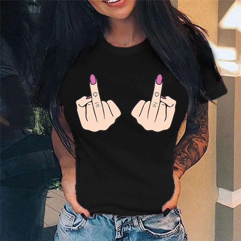 Funny Middle Finger Nail Graphic T Shirt for Men Clothing Casual Women Clothes Unisex Loose T-shirt Fashion Streetwear Tee Shirt