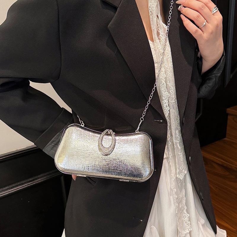 Retro Champagne Silver Pu Evening Bags Wedding Prom Dinner Bags Chain Shoulder Bags For Women Fashion Charm Handbag Cluch Party