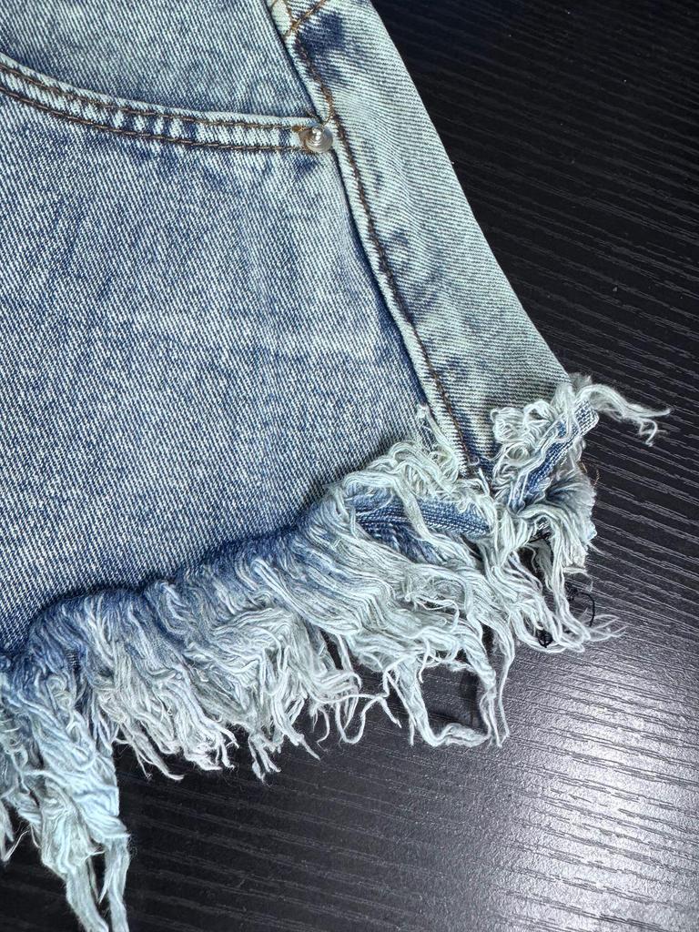 Shorts en jean déchirés taille haute à franges pour femmes style européen et américain 2024