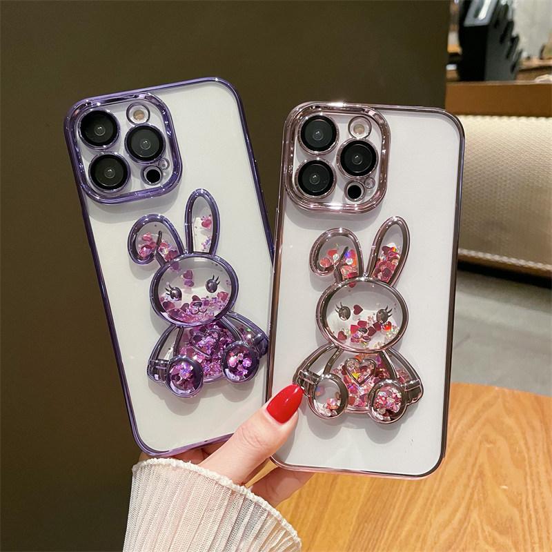 Quicksand 3d Cartoon Rabbit Phone Case For Iphone 14pro Max 13 12 11 Pro Max 14plus Camera Protection Clear New Year Back Cover