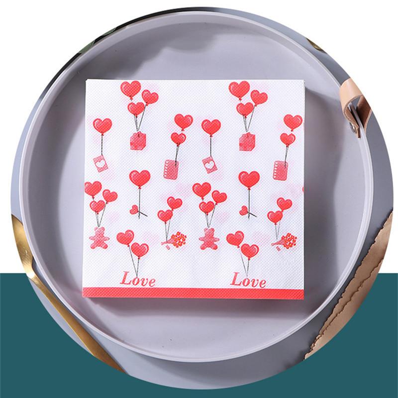 20 Stück/Packung Liebhaber Herz Rose Bedrucktes Papier Einweggeschirr Servietten Taschentücher DIY Hochzeitsfeier Dekoration