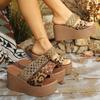 Fashion Fashion Leopard Print Hollow Casual Wedge Heel Sandals for Women Summer 2025 New Weave Design Comfortable Beach Chunky Slippers