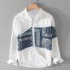 Men's Spring Autumn Turn-down Collar Long Sleeve Patchwork Printing Blouse Clothing Casual Button Loose Shirts