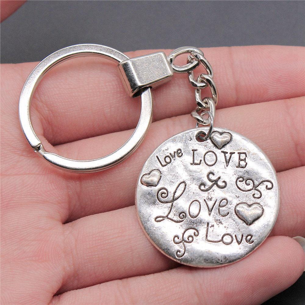 Encouragement Letter Om Yoga Tags Pendant Antique Bronze Metal Keychain with 30mm Ring for Family