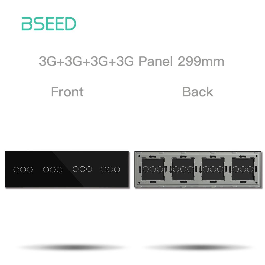 BSEED 299mm Glass Panel Only Quadruple 1/2/3Gang Touch Switch Panel With Metal Base No Electric Parts  EU Standard