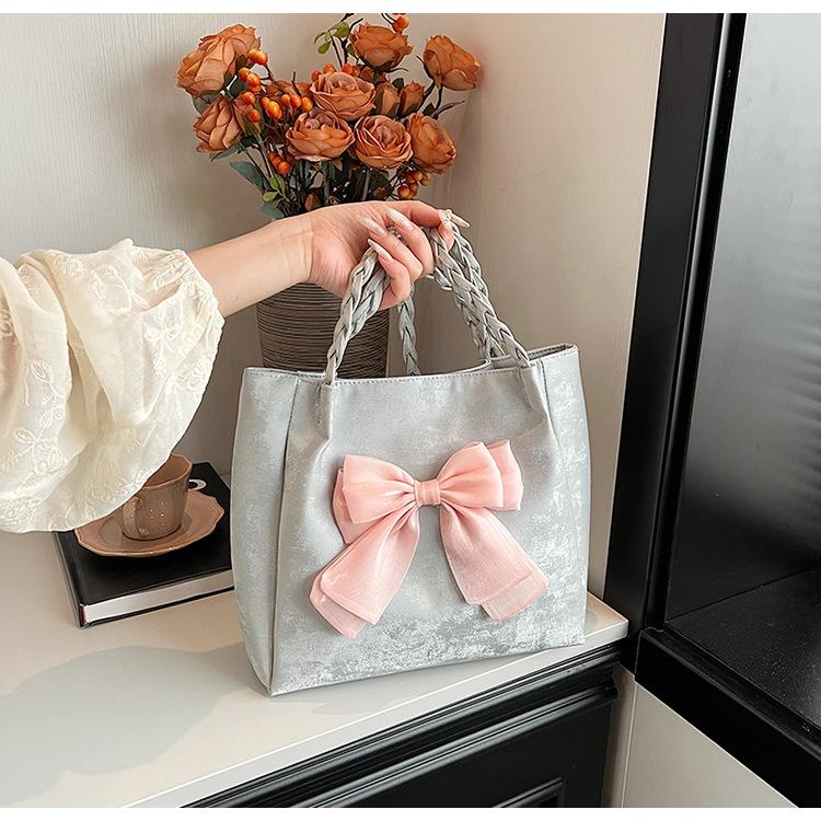 Chic Bow Knot Faux Leather Tote Bag for Women, Color Block Single Shoulder Handbag, Casual Daily Commute Work Bag KTB