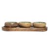 Serving Tray With 3 Ceramic Bowls, Mango Wood