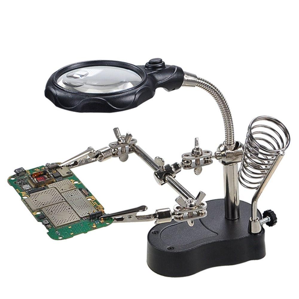 with LED Light Desktop Magnifying Glass 3.5X 12X Chip Repair Magnifier Phone Repair