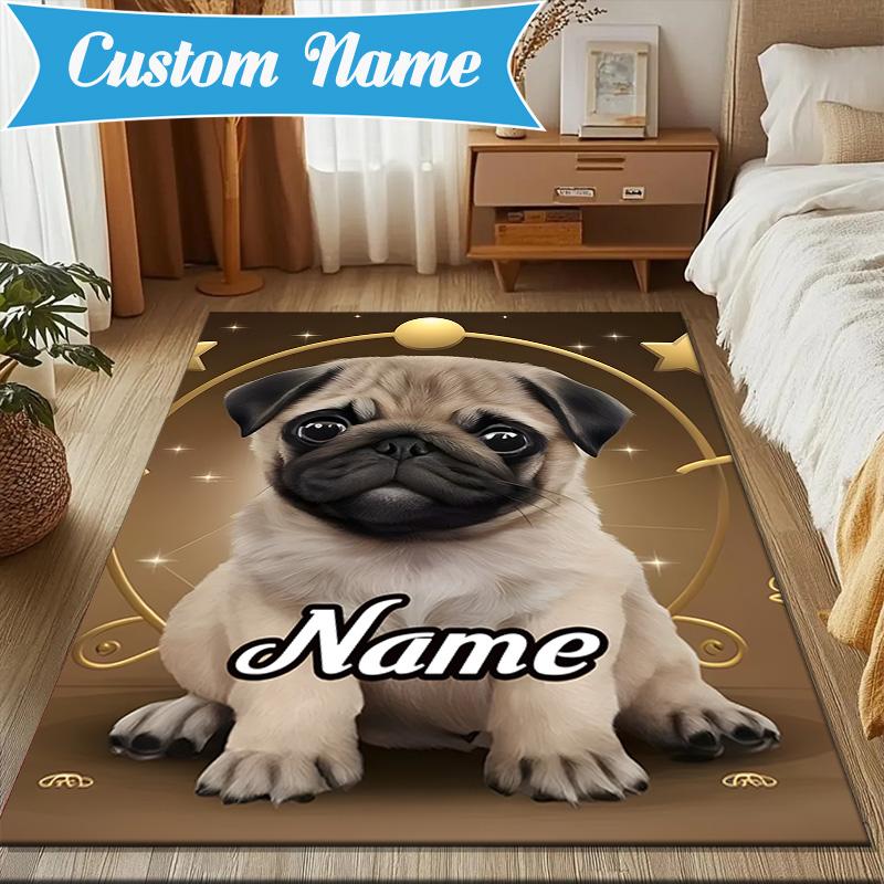 Custom Name Bulldog Comfortably Rug for Living Room, Game Rooms, Office, Bedroom, Floor Mat Playful Design, Fan Gifts Christmas Decor